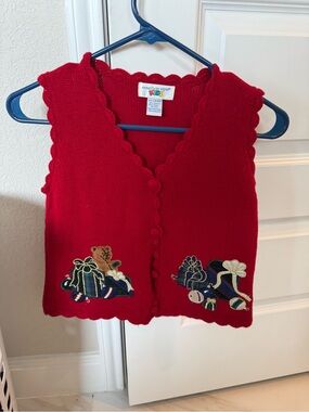 Vintage Kids Red Holiday Vest with Gift Applique